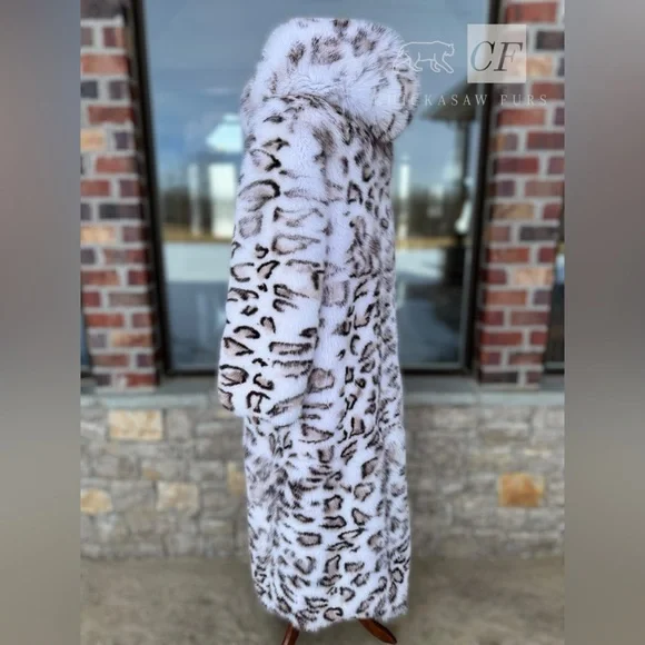 48 Unisex Floor Length Snow Leopard Dyed Fox Fur Coat Real FOX Fur - Picture 7 of 14